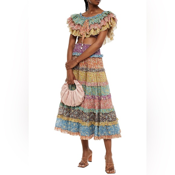 Zimmermann Carnaby Tiered Ruffle Skirt and Top 0P 1 XS S - Picture 4 of 10